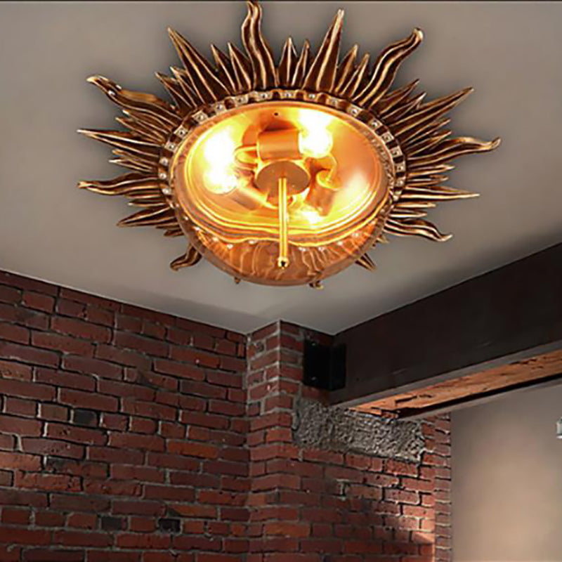 Brass One Light Ceiling Mount Industrial Clear Glass Sunburst Flush Fixture for Living Room Clearhalo 'Ceiling Lights' 'Close To Ceiling Lights' 'Close to ceiling' 'Flush mount' 'Industrial Flush Mount' Lighting' 137879