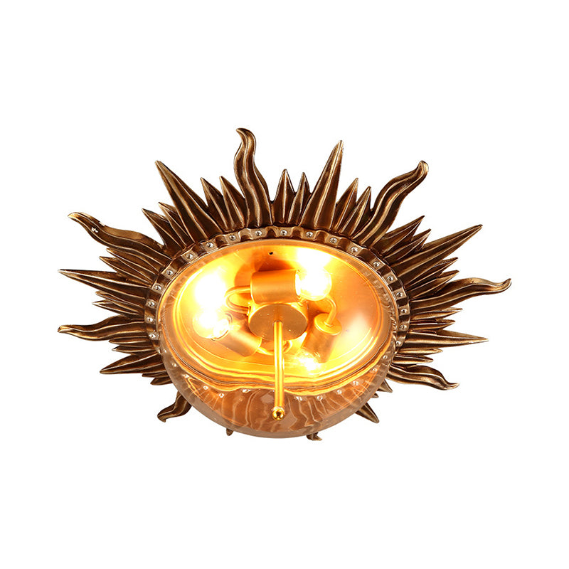 Brass One Light Ceiling Mount Industrial Clear Glass Sunburst Flush Fixture for Living Room Clearhalo 'Ceiling Lights' 'Close To Ceiling Lights' 'Close to ceiling' 'Flush mount' 'Industrial Flush Mount' Lighting' 137880