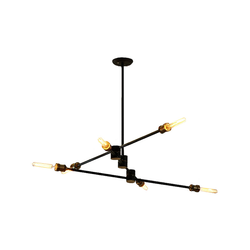 Industrial Style Linear Chandelier Light 6-Light Metallic Ceiling Light Fixture in Black for Living Room Clearhalo 'Cast Iron' 'Ceiling Lights' 'Chandeliers' 'Industrial Chandeliers' 'Industrial' 'Metal' 'Middle Century Chandeliers' 'Rustic Chandeliers' 'Tiffany' Lighting' 137913