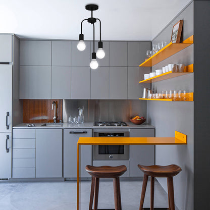 Exposed Kitchen Semi Flush Mount Light Vintage Industrial Metal 3 Lights Black Ceiling Lighting Black Clearhalo 'Ceiling Lights' 'Close To Ceiling Lights' 'Close to ceiling' 'Semi-flushmount' Lighting' 137915