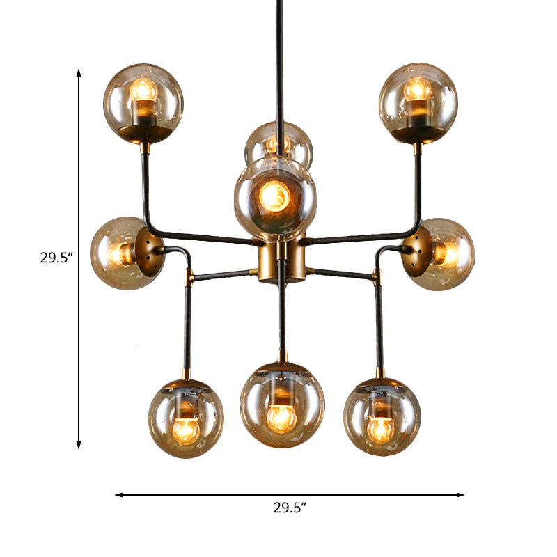 Black/Chrome/Clear Glass Globe Hanging Chandelier Industrial 8/9-Light Living Room Pendant Light Clearhalo 'Ceiling Lights' 'Chandeliers' 'Clear' 'Close To Ceiling Lights' 'Glass shade' 'Glass' 'Industrial Chandeliers' 'Industrial' 'Middle Century Chandeliers' 'Modern' 'Tiffany' 'Traditional Chandeliers' Lighting' 137965