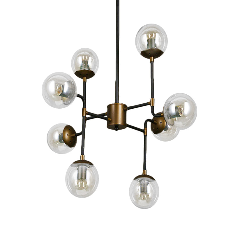 Black/Chrome/Clear Glass Globe Hanging Chandelier Industrial 8/9-Light Living Room Pendant Light Clearhalo 'Ceiling Lights' 'Chandeliers' 'Clear' 'Close To Ceiling Lights' 'Glass shade' 'Glass' 'Industrial Chandeliers' 'Industrial' 'Middle Century Chandeliers' 'Modern' 'Tiffany' 'Traditional Chandeliers' Lighting' 137968