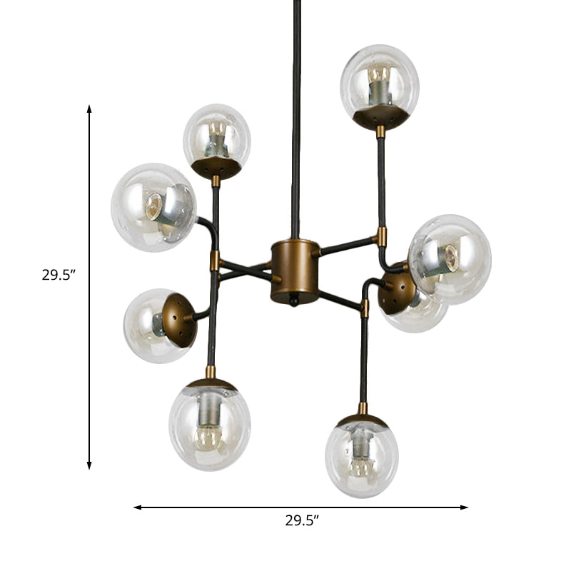 Black/Chrome/Clear Glass Globe Hanging Chandelier Industrial 8/9-Light Living Room Pendant Light Clearhalo 'Ceiling Lights' 'Chandeliers' 'Clear' 'Close To Ceiling Lights' 'Glass shade' 'Glass' 'Industrial Chandeliers' 'Industrial' 'Middle Century Chandeliers' 'Modern' 'Tiffany' 'Traditional Chandeliers' Lighting' 137969