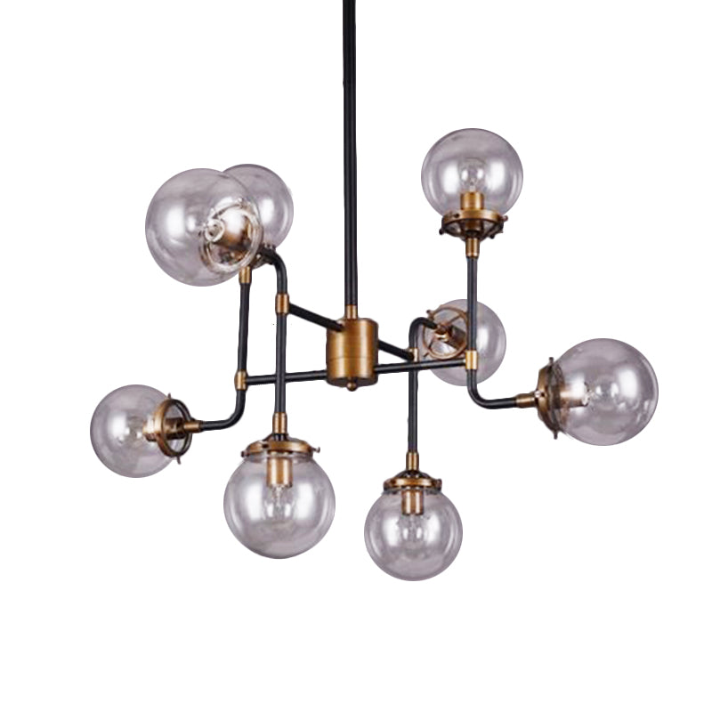 Black/Chrome/Clear Glass Globe Hanging Chandelier Industrial 8/9-Light Living Room Pendant Light Clearhalo 'Ceiling Lights' 'Chandeliers' 'Clear' 'Close To Ceiling Lights' 'Glass shade' 'Glass' 'Industrial Chandeliers' 'Industrial' 'Middle Century Chandeliers' 'Modern' 'Tiffany' 'Traditional Chandeliers' Lighting' 137972