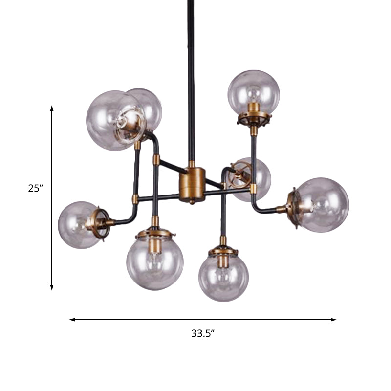 Black/Chrome/Clear Glass Globe Hanging Chandelier Industrial 8/9-Light Living Room Pendant Light Clearhalo 'Ceiling Lights' 'Chandeliers' 'Clear' 'Close To Ceiling Lights' 'Glass shade' 'Glass' 'Industrial Chandeliers' 'Industrial' 'Middle Century Chandeliers' 'Modern' 'Tiffany' 'Traditional Chandeliers' Lighting' 137973