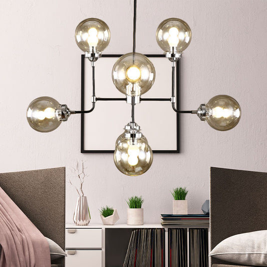 Black/Chrome/Clear Glass Globe Hanging Chandelier Industrial 8/9-Light Living Room Pendant Light Clearhalo 'Ceiling Lights' 'Chandeliers' 'Clear' 'Close To Ceiling Lights' 'Glass shade' 'Glass' 'Industrial Chandeliers' 'Industrial' 'Middle Century Chandeliers' 'Modern' 'Tiffany' 'Traditional Chandeliers' Lighting' 137976