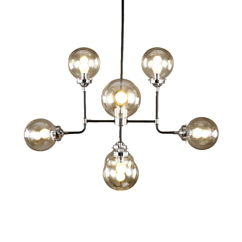Black/Chrome/Clear Glass Globe Hanging Chandelier Industrial 8/9-Light Living Room Pendant Light Clearhalo 'Ceiling Lights' 'Chandeliers' 'Clear' 'Close To Ceiling Lights' 'Glass shade' 'Glass' 'Industrial Chandeliers' 'Industrial' 'Middle Century Chandeliers' 'Modern' 'Tiffany' 'Traditional Chandeliers' Lighting' 137977