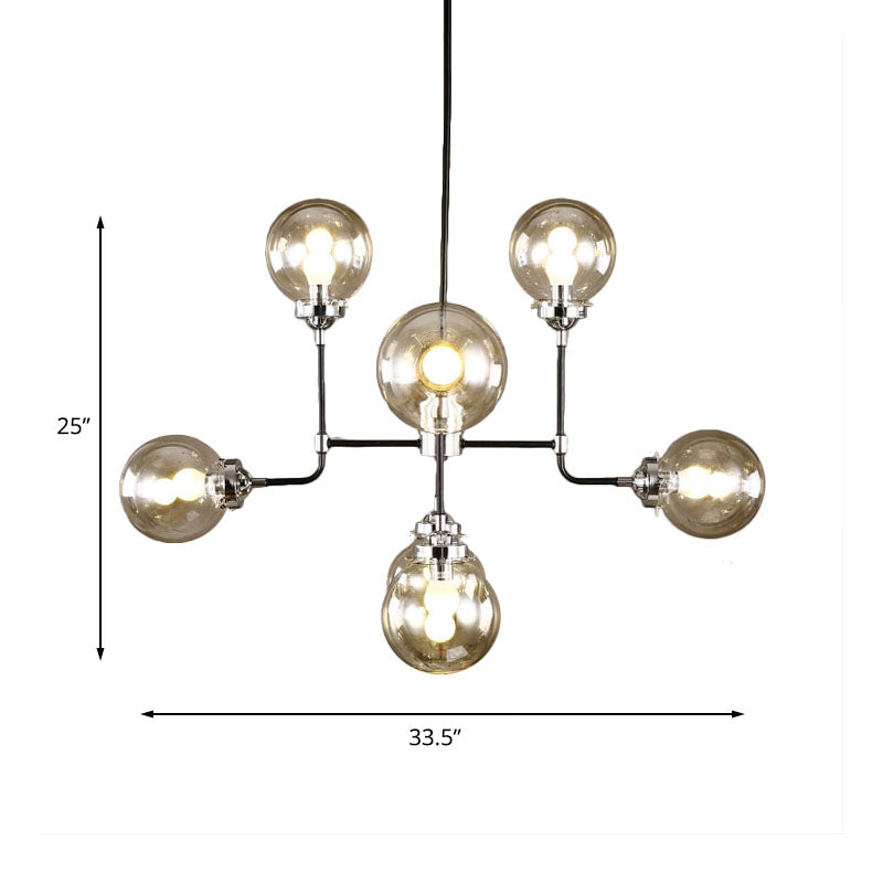 Black/Chrome/Clear Glass Globe Hanging Chandelier Industrial 8/9-Light Living Room Pendant Light Clearhalo 'Ceiling Lights' 'Chandeliers' 'Clear' 'Close To Ceiling Lights' 'Glass shade' 'Glass' 'Industrial Chandeliers' 'Industrial' 'Middle Century Chandeliers' 'Modern' 'Tiffany' 'Traditional Chandeliers' Lighting' 137978