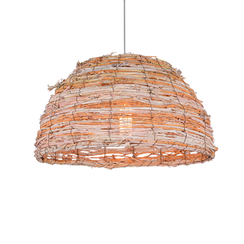 Beige Dome Shade Ceiling Hanging Light Rustic Bine Single Pendant Light for Restaurant Clearhalo 'Ceiling Lights' 'Pendant Lights' 'Pendants' Lighting' 137996