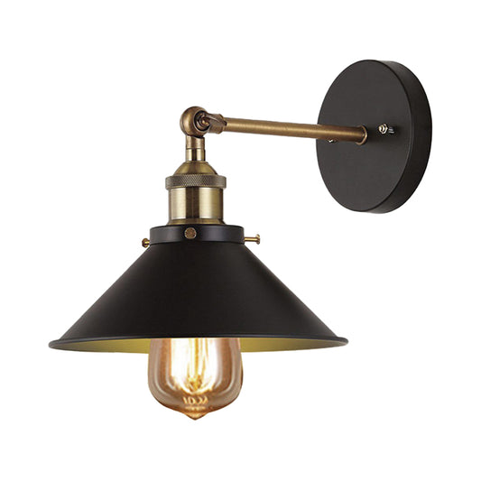 Industrial Stylish Cone Wall Sconce 1 Light Metallic Wall Mount Light in Black for Living Room, 2 Packs Clearhalo 'Art deco wall lights' 'Cast Iron' 'Glass' 'Industrial wall lights' 'Industrial' 'Middle century wall lights' 'Modern' 'Rustic wall lights' 'Tiffany' 'Traditional wall lights' 'Wall Lamps & Sconces' 'Wall Lights' Lighting' 138000