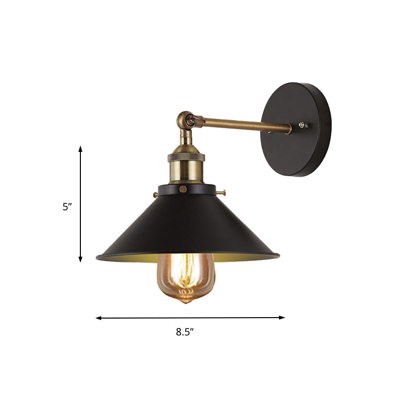 Industrial Stylish Cone Wall Sconce 1 Light Metallic Wall Mount Light in Black for Living Room, 2 Packs Clearhalo 'Art deco wall lights' 'Cast Iron' 'Glass' 'Industrial wall lights' 'Industrial' 'Middle century wall lights' 'Modern' 'Rustic wall lights' 'Tiffany' 'Traditional wall lights' 'Wall Lamps & Sconces' 'Wall Lights' Lighting' 138001