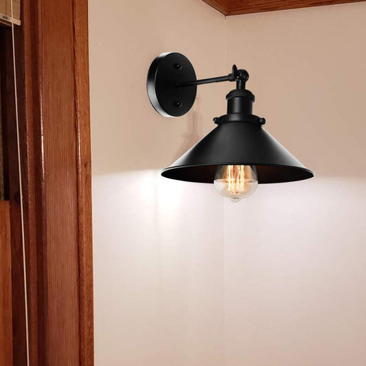 Metallic Conic Wall Sconce Light Loft Style 1 Light Living Room Adjustable Wall Mount Light in Black, 2 Packs Black Clearhalo 'Art deco wall lights' 'Cast Iron' 'Glass' 'Industrial wall lights' 'Industrial' 'Middle century wall lights' 'Modern' 'Rustic wall lights' 'Tiffany' 'Traditional wall lights' 'Wall Lamps & Sconces' 'Wall Lights' Lighting' 138042