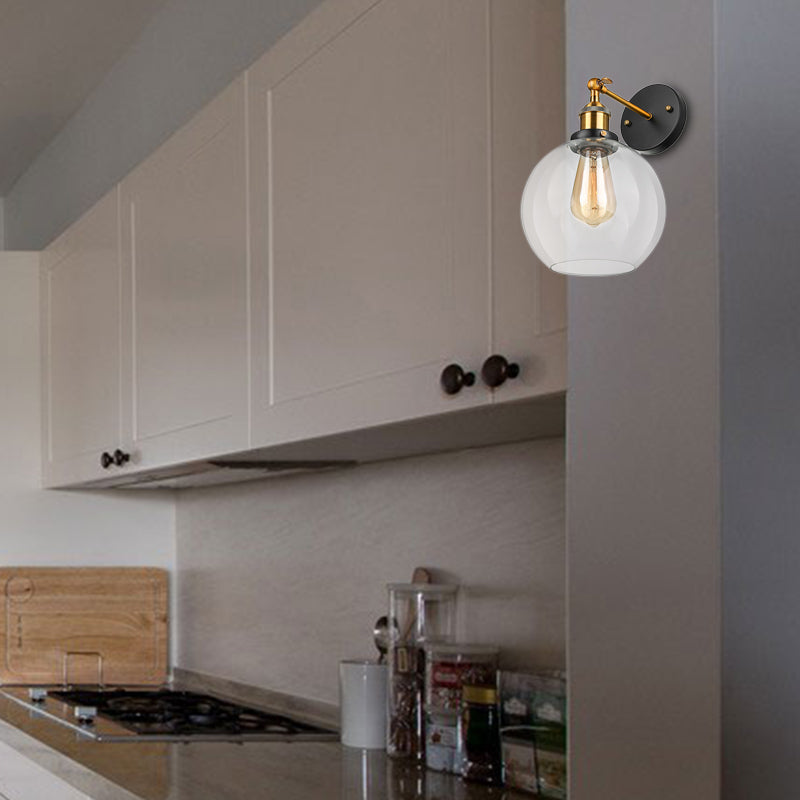 Clear Glass Bubble Wall Sconce Antique 1 Light Living Room Lighting Fixture in Brass Clear Clearhalo 'Cast Iron' 'Glass' 'Industrial wall lights' 'Industrial' 'Middle century wall lights' 'Modern' 'Tiffany' 'Traditional wall lights' 'Wall Lamps & Sconces' 'Wall Lights' Lighting' 138061