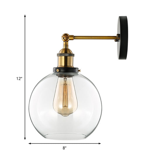 Clear Glass Bubble Wall Sconce Antique 1 Light Living Room Lighting Fixture in Brass Clearhalo 'Cast Iron' 'Glass' 'Industrial wall lights' 'Industrial' 'Middle century wall lights' 'Modern' 'Tiffany' 'Traditional wall lights' 'Wall Lamps & Sconces' 'Wall Lights' Lighting' 138064