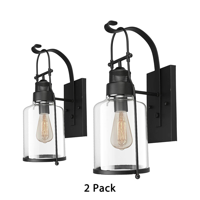 Cylinder Corridor Wall Light Fixture Industrial Clear Glass 1 Light Black Sconce Lamp with Cage Clearhalo 'Cast Iron' 'Glass' 'Industrial wall lights' 'Industrial' 'Middle century wall lights' 'Modern' 'Tiffany' 'Traditional wall lights' 'Wall Lamps & Sconces' 'Wall Lights' Lighting' 138072