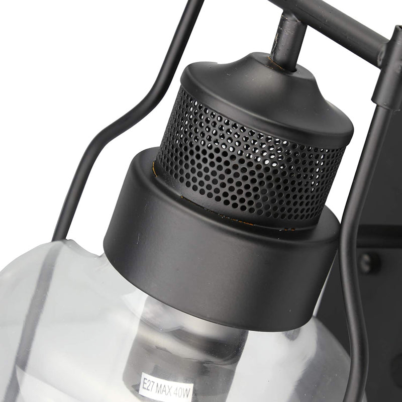 Cylinder Corridor Wall Light Fixture Industrial Clear Glass 1 Light Black Sconce Lamp with Cage Clearhalo 'Cast Iron' 'Glass' 'Industrial wall lights' 'Industrial' 'Middle century wall lights' 'Modern' 'Tiffany' 'Traditional wall lights' 'Wall Lamps & Sconces' 'Wall Lights' Lighting' 138074