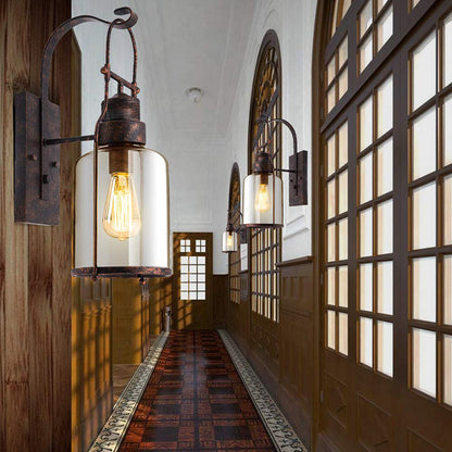 One Bulb Clear Glass Sconce Light Fixture Traditional Rust Cylinder Corridor Wall Lamp Rust Clearhalo 'Cast Iron' 'Glass' 'Industrial wall lights' 'Industrial' 'Middle century wall lights' 'Modern' 'Tiffany' 'Traditional wall lights' 'Wall Lamps & Sconces' 'Wall Lights' Lighting' 138093