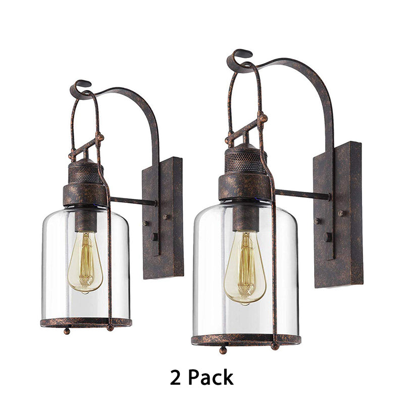 One Bulb Clear Glass Sconce Light Fixture Traditional Rust Cylinder Corridor Wall Lamp Clearhalo 'Cast Iron' 'Glass' 'Industrial wall lights' 'Industrial' 'Middle century wall lights' 'Modern' 'Tiffany' 'Traditional wall lights' 'Wall Lamps & Sconces' 'Wall Lights' Lighting' 138095