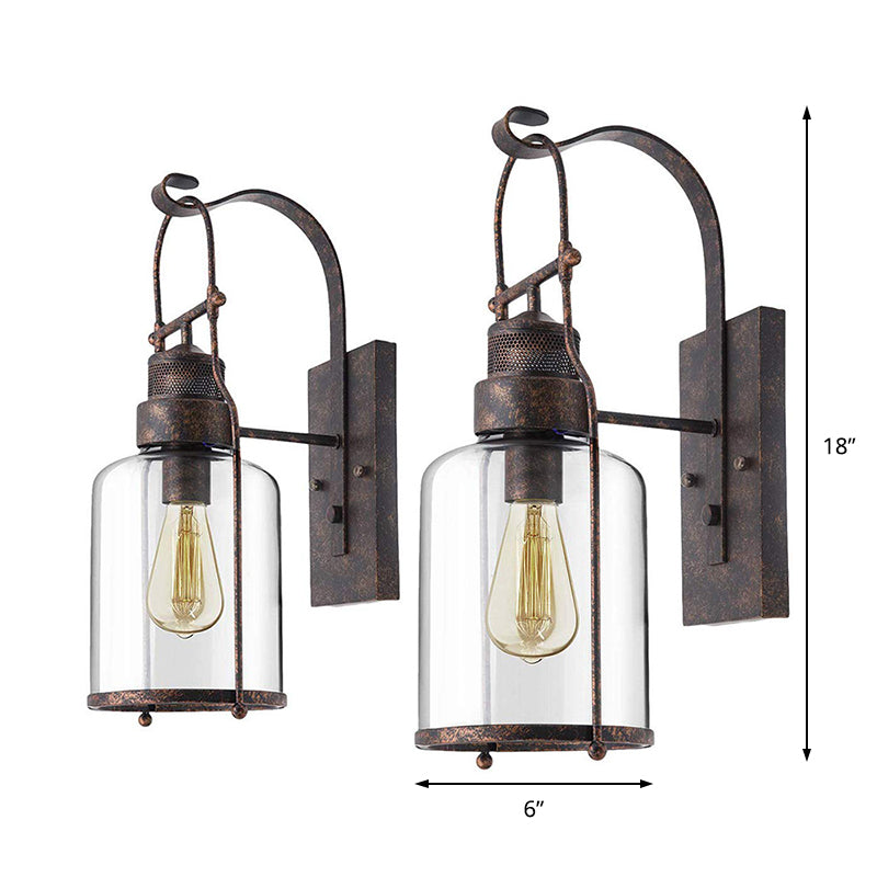 One Bulb Clear Glass Sconce Light Fixture Traditional Rust Cylinder Corridor Wall Lamp Clearhalo 'Cast Iron' 'Glass' 'Industrial wall lights' 'Industrial' 'Middle century wall lights' 'Modern' 'Tiffany' 'Traditional wall lights' 'Wall Lamps & Sconces' 'Wall Lights' Lighting' 138096