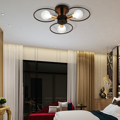 Triple Rings Metal Semi Mount Lighting Industrial 3/6 Lights Bedroom Ceiling Light Fixture in Black 3 Black Clearhalo 'Ceiling Lights' 'Close To Ceiling Lights' 'Close to ceiling' 'Semi-flushmount' Lighting' 138099