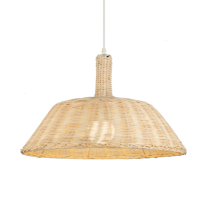 Country Style Hand-Woven Pendant Lighting with Barn Shade Rattan 15"/19" W 1 Bulb Indoor Suspension Lamp in Beige Clearhalo 'Ceiling Lights' 'Pendant Lights' 'Pendants' Lighting' 138116