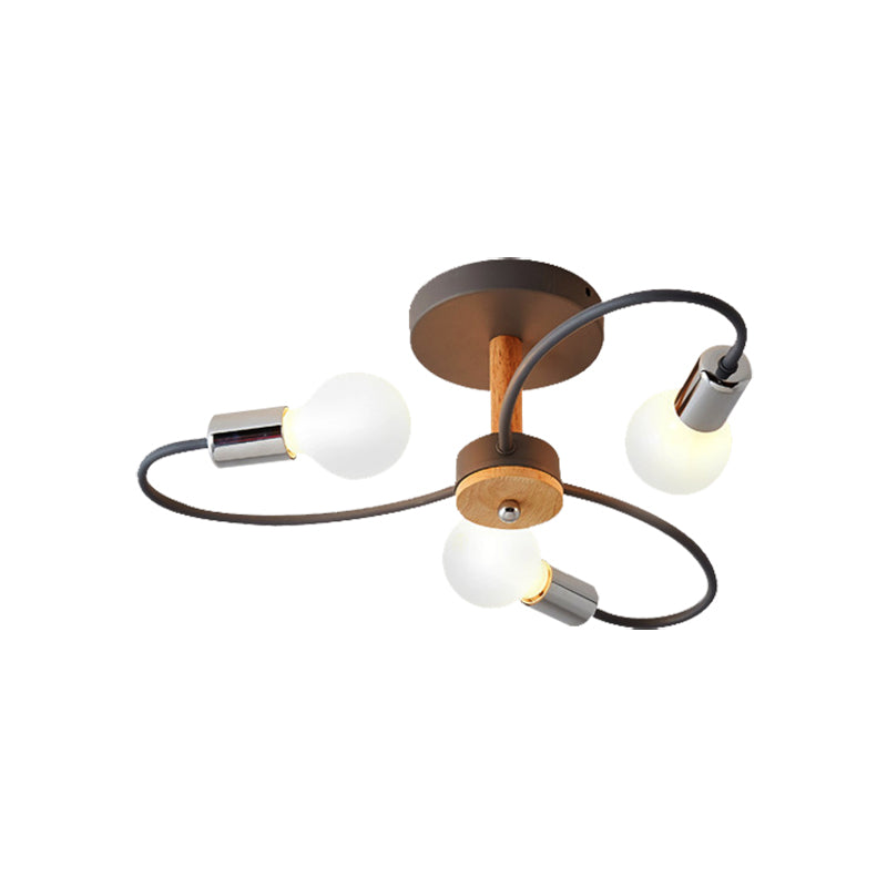 Metal Swirl Semi Flush Mount Lighting Industrial 3/6 Lights Living Room Ceiling Mounted Fixture in Grey/Green Clearhalo 'Ceiling Lights' 'Close To Ceiling Lights' 'Close to ceiling' 'Semi-flushmount' Lighting' 138132