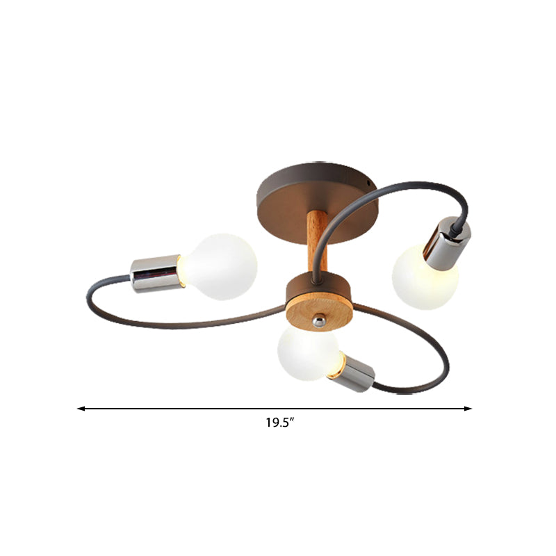 Metal Swirl Semi Flush Mount Lighting Industrial 3/6 Lights Living Room Ceiling Mounted Fixture in Grey/Green Clearhalo 'Ceiling Lights' 'Close To Ceiling Lights' 'Close to ceiling' 'Semi-flushmount' Lighting' 138133