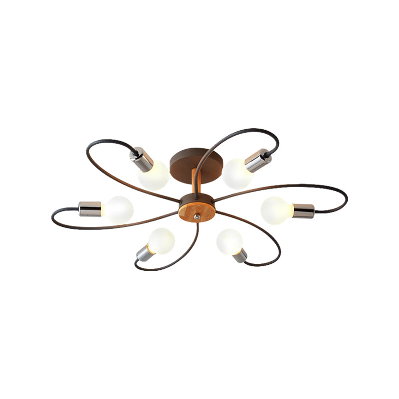 Metal Swirl Semi Flush Mount Lighting Industrial 3/6 Lights Living Room Ceiling Mounted Fixture in Grey/Green Clearhalo 'Ceiling Lights' 'Close To Ceiling Lights' 'Close to ceiling' 'Semi-flushmount' Lighting' 138135
