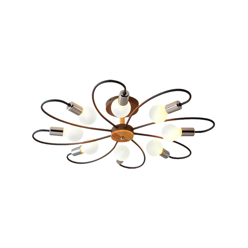 Metal Swirl Semi Flush Mount Lighting Industrial 3/6 Lights Living Room Ceiling Mounted Fixture in Grey/Green Clearhalo 'Ceiling Lights' 'Close To Ceiling Lights' 'Close to ceiling' 'Semi-flushmount' Lighting' 138138