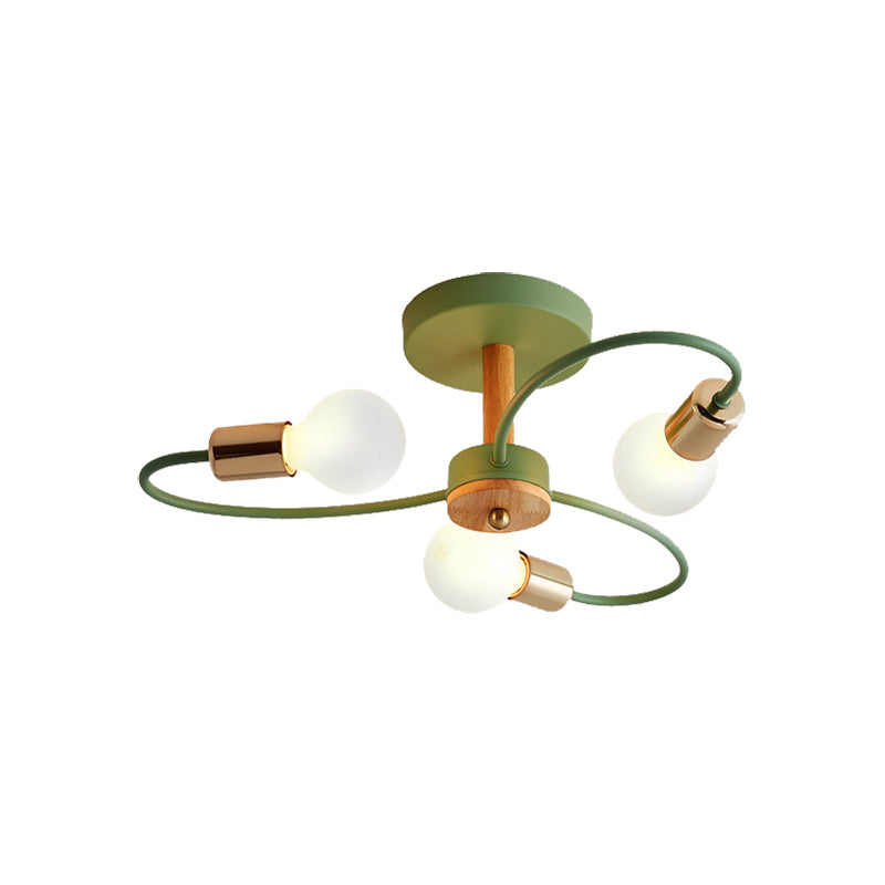 Metal Swirl Semi Flush Mount Lighting Industrial 3/6 Lights Living Room Ceiling Mounted Fixture in Grey/Green Clearhalo 'Ceiling Lights' 'Close To Ceiling Lights' 'Close to ceiling' 'Semi-flushmount' Lighting' 138140