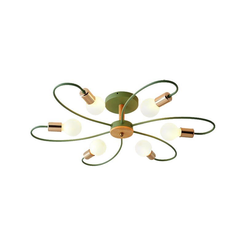 Metal Swirl Semi Flush Mount Lighting Industrial 3/6 Lights Living Room Ceiling Mounted Fixture in Grey/Green Clearhalo 'Ceiling Lights' 'Close To Ceiling Lights' 'Close to ceiling' 'Semi-flushmount' Lighting' 138142