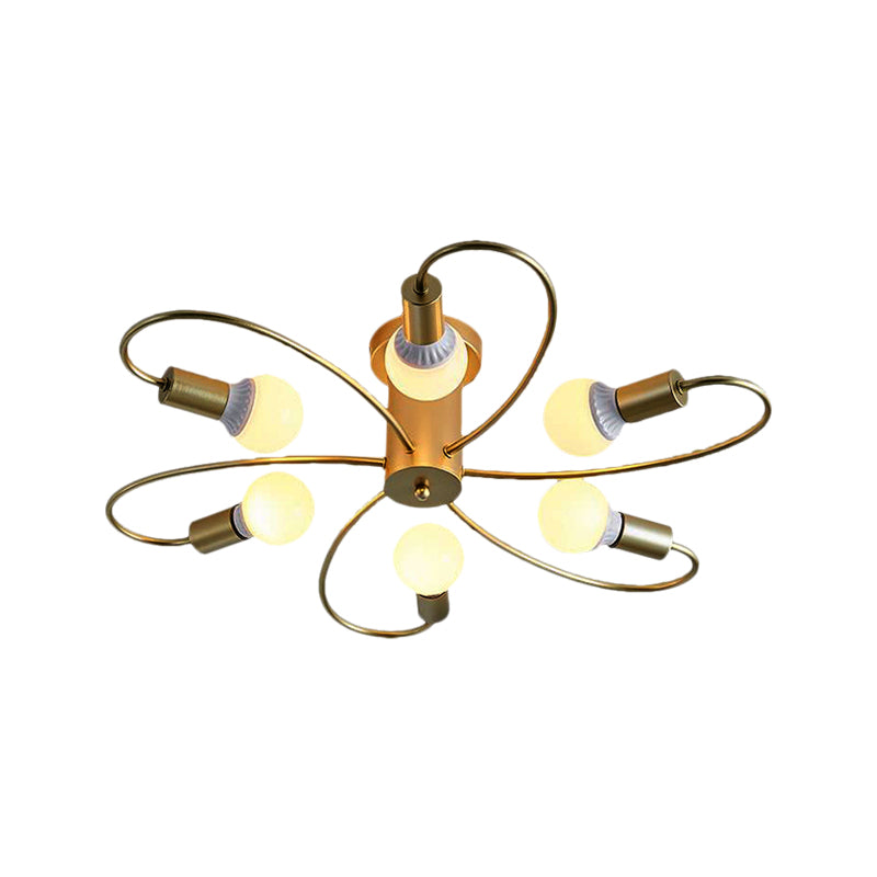 Metal Swirl Semi Flush Mount Lighting Industrial 3/6 Lights Living Room Ceiling Mounted Fixture in Grey/Green Clearhalo 'Ceiling Lights' 'Close To Ceiling Lights' 'Close to ceiling' 'Semi-flushmount' Lighting' 138148