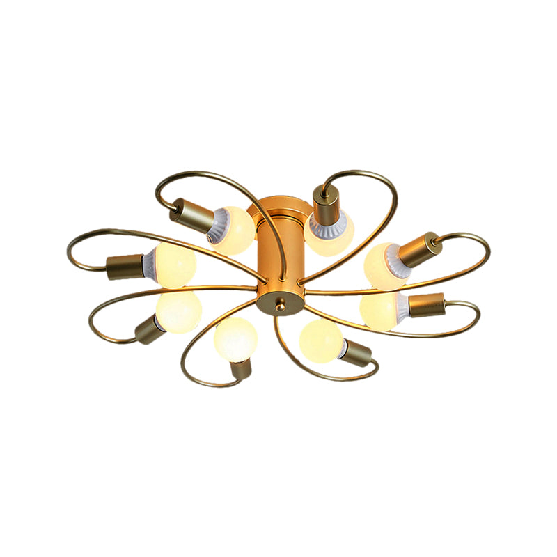 Metal Swirl Semi Flush Mount Lighting Industrial 3/6 Lights Living Room Ceiling Mounted Fixture in Grey/Green Clearhalo 'Ceiling Lights' 'Close To Ceiling Lights' 'Close to ceiling' 'Semi-flushmount' Lighting' 138150
