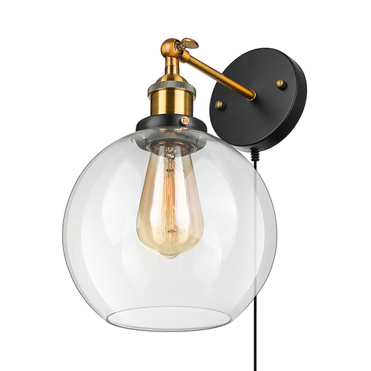 Brass One Light Sconce Light Vintage Style Clear Glass Bubble Lighting Fixture with Plug-in Cord Clearhalo 'Cast Iron' 'Glass' 'Industrial' 'Modern wall lights' 'Modern' 'Tiffany' 'Traditional wall lights' 'Wall Lamps & Sconces' 'Wall Lights' Lighting' 138153