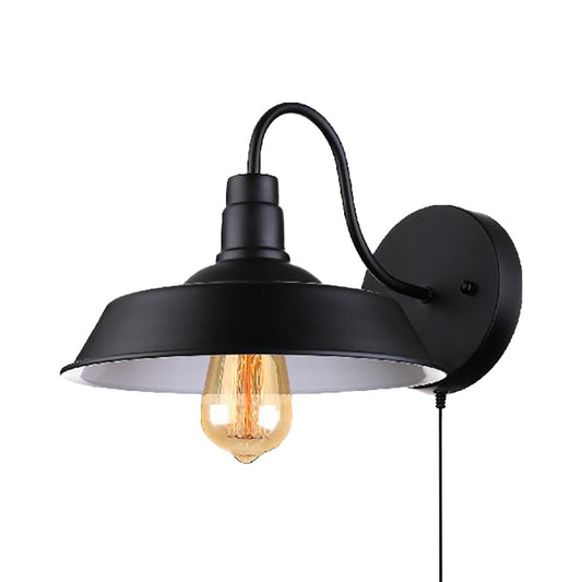 Barn Kitchen Wall Light Fixture Industrial Metal 1 Light Black Sconce Light with Gooseneck Arm and Plug In Cord Clearhalo 'Art deco wall lights' 'Cast Iron' 'Glass' 'Industrial wall lights' 'Industrial' 'Middle century wall lights' 'Modern' 'Rustic wall lights' 'Tiffany' 'Traditional wall lights' 'Wall Lamps & Sconces' 'Wall Lights' Lighting' 138180