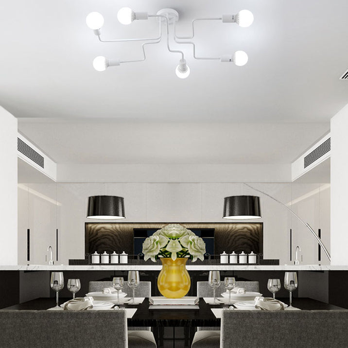 Vintage Exposed Ceiling Flush Mount 4/6-Light Metallic Semi Flush Light with Sputnik Design in Antique Brass/Black 6 White Clearhalo 'Ceiling Lights' 'Close To Ceiling Lights' 'Close to ceiling' 'Semi-flushmount' Lighting' 138217