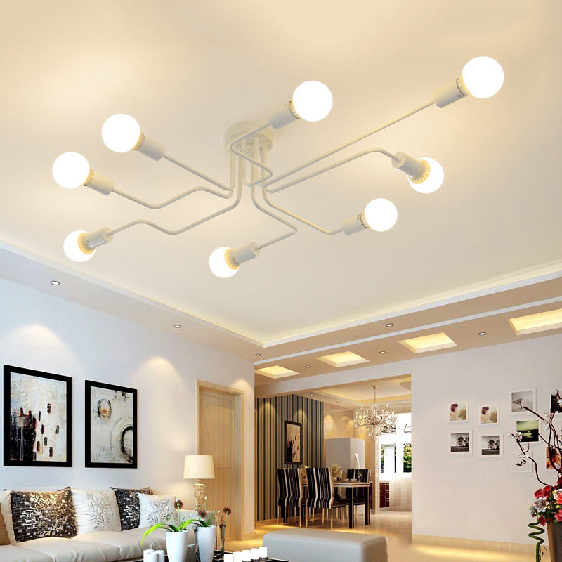 Vintage Exposed Ceiling Flush Mount 4/6-Light Metallic Semi Flush Light with Sputnik Design in Antique Brass/Black 8 White Clearhalo 'Ceiling Lights' 'Close To Ceiling Lights' 'Close to ceiling' 'Semi-flushmount' Lighting' 138221