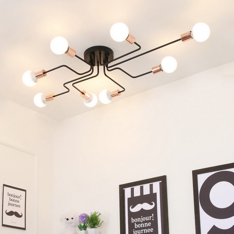 Vintage Exposed Ceiling Flush Mount 4/6-Light Metallic Semi Flush Light with Sputnik Design in Antique Brass/Black 8 Rose Gold Clearhalo 'Ceiling Lights' 'Close To Ceiling Lights' 'Close to ceiling' 'Semi-flushmount' Lighting' 138224