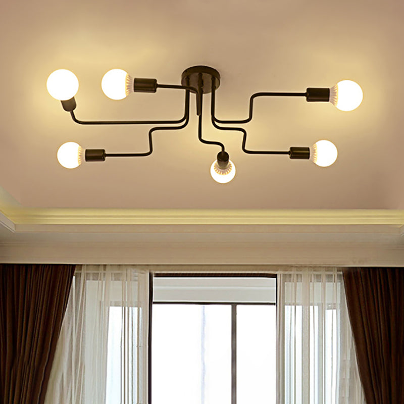 Vintage Exposed Ceiling Flush Mount 4/6-Light Metallic Semi Flush Light with Sputnik Design in Antique Brass/Black Clearhalo 'Ceiling Lights' 'Close To Ceiling Lights' 'Close to ceiling' 'Semi-flushmount' Lighting' 138227