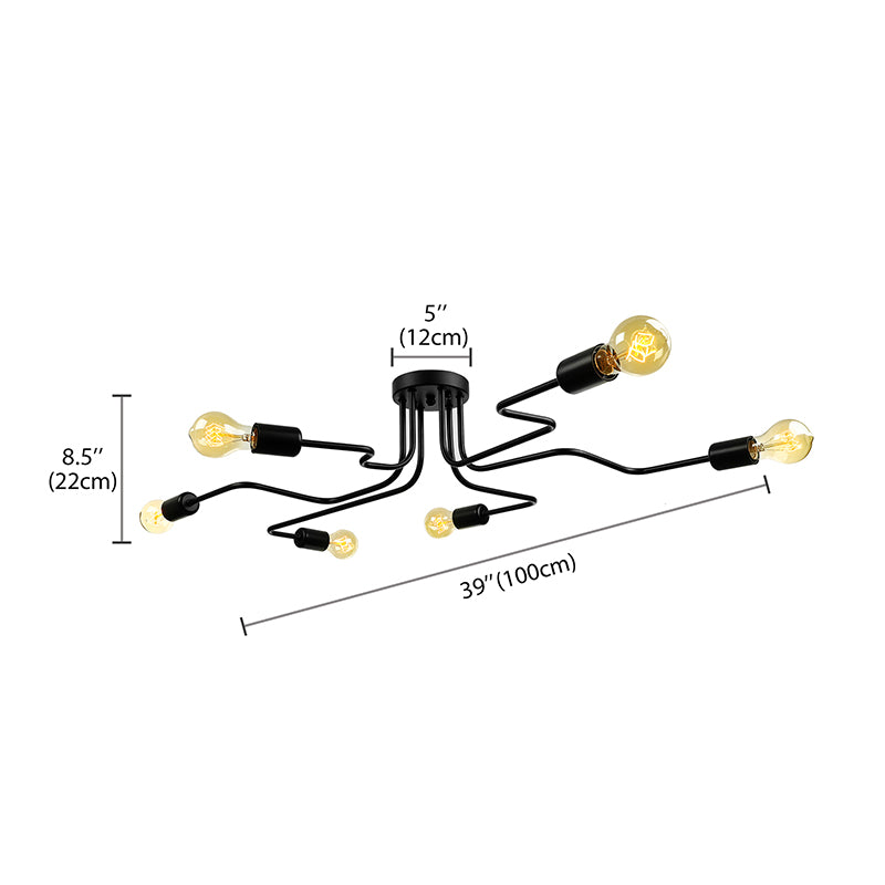 Vintage Exposed Ceiling Flush Mount 4/6-Light Metallic Semi Flush Light with Sputnik Design in Antique Brass/Black Clearhalo 'Ceiling Lights' 'Close To Ceiling Lights' 'Close to ceiling' 'Semi-flushmount' Lighting' 138230