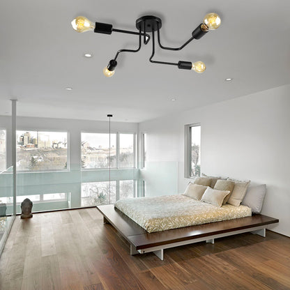 Vintage Exposed Ceiling Flush Mount 4/6-Light Metallic Semi Flush Light with Sputnik Design in Antique Brass/Black 4 Black Clearhalo 'Ceiling Lights' 'Close To Ceiling Lights' 'Close to ceiling' 'Semi-flushmount' Lighting' 138233