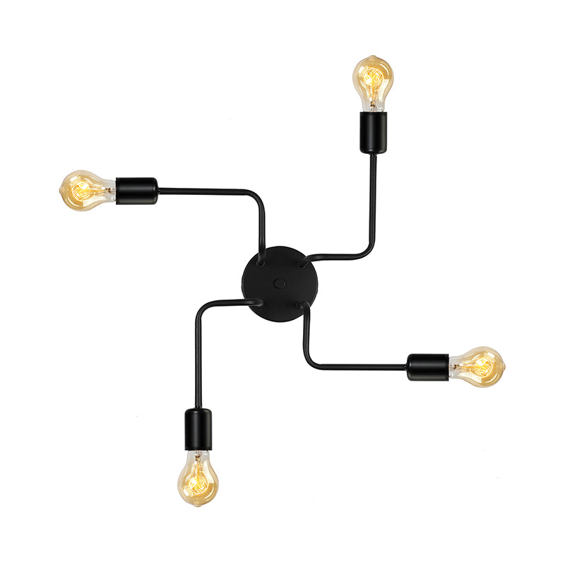 Vintage Exposed Ceiling Flush Mount 4/6-Light Metallic Semi Flush Light with Sputnik Design in Antique Brass/Black Clearhalo 'Ceiling Lights' 'Close To Ceiling Lights' 'Close to ceiling' 'Semi-flushmount' Lighting' 138236