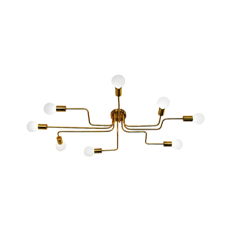 Vintage Exposed Ceiling Flush Mount 4/6-Light Metallic Semi Flush Light with Sputnik Design in Antique Brass/Black Clearhalo 'Ceiling Lights' 'Close To Ceiling Lights' 'Close to ceiling' 'Semi-flushmount' Lighting' 138242