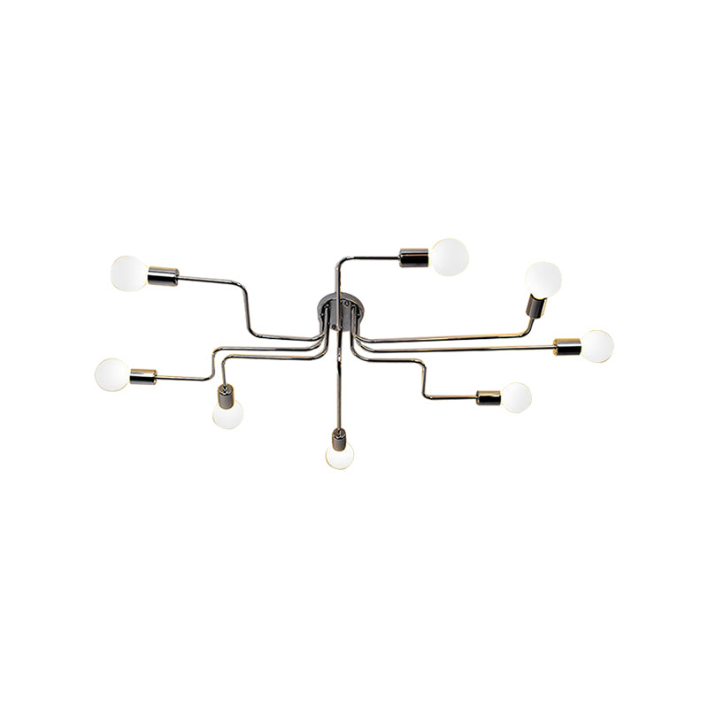 Vintage Exposed Ceiling Flush Mount 4/6-Light Metallic Semi Flush Light with Sputnik Design in Antique Brass/Black Clearhalo 'Ceiling Lights' 'Close To Ceiling Lights' 'Close to ceiling' 'Semi-flushmount' Lighting' 138247