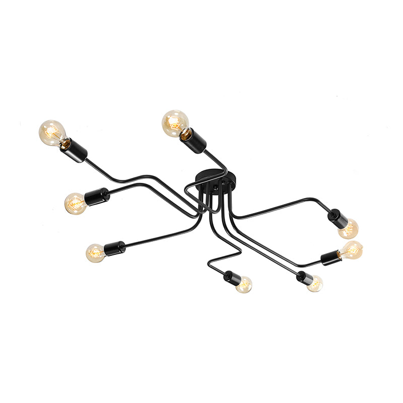 Vintage Exposed Ceiling Flush Mount 4/6-Light Metallic Semi Flush Light with Sputnik Design in Antique Brass/Black Clearhalo 'Ceiling Lights' 'Close To Ceiling Lights' 'Close to ceiling' 'Semi-flushmount' Lighting' 138257
