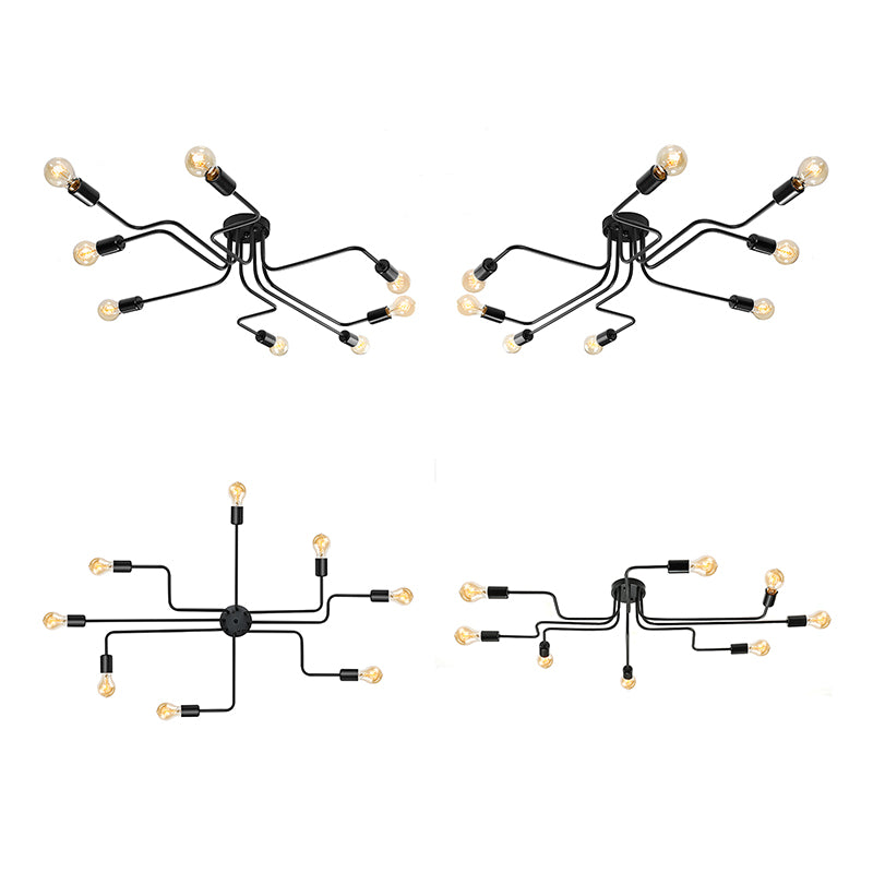 Vintage Exposed Ceiling Flush Mount 4/6-Light Metallic Semi Flush Light with Sputnik Design in Antique Brass/Black Clearhalo 'Ceiling Lights' 'Close To Ceiling Lights' 'Close to ceiling' 'Semi-flushmount' Lighting' 138258