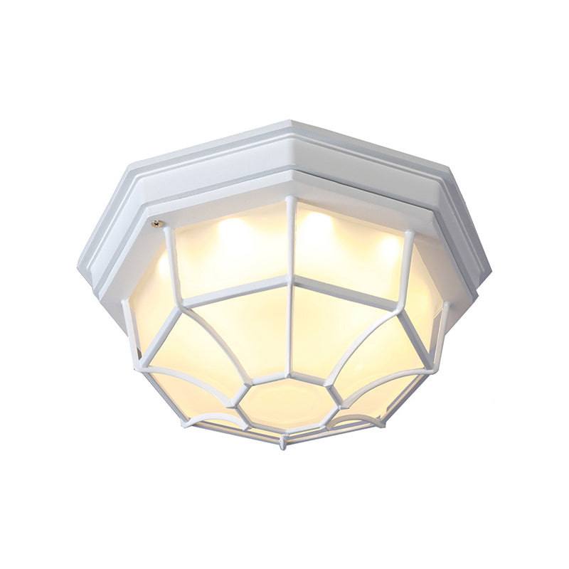 White One Light Ceiling Mount Industrial Frosted Glass Geometric Flush Fixture for Bedroom, 9.5"/10" Wide Clearhalo 'Ceiling Lights' 'Close To Ceiling Lights' 'Close to ceiling' 'Flush mount' 'Industrial Flush Mount' Lighting' 138323