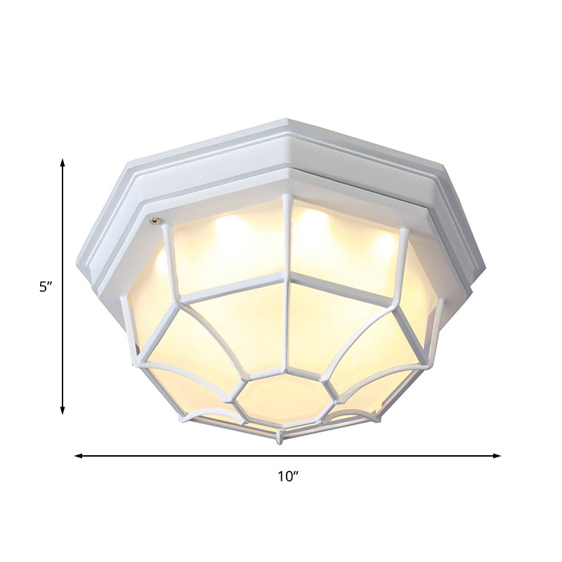 White One Light Ceiling Mount Industrial Frosted Glass Geometric Flush Fixture for Bedroom, 9.5"/10" Wide Clearhalo 'Ceiling Lights' 'Close To Ceiling Lights' 'Close to ceiling' 'Flush mount' 'Industrial Flush Mount' Lighting' 138324