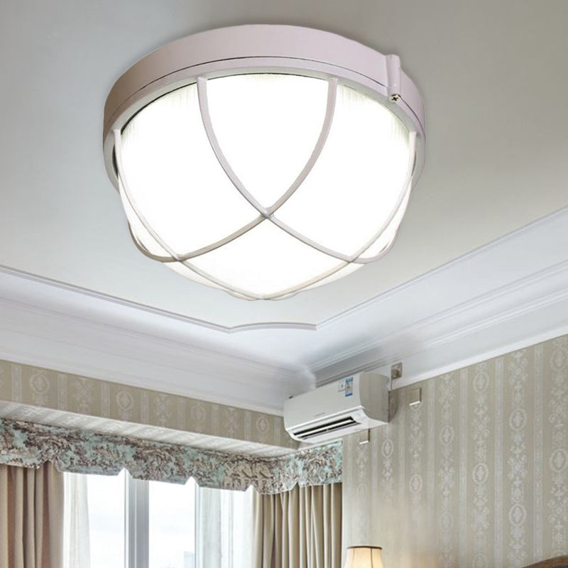 White One Light Ceiling Mount Industrial Frosted Glass Geometric Flush Fixture for Bedroom, 9.5"/10" Wide White 9.5" Clearhalo 'Ceiling Lights' 'Close To Ceiling Lights' 'Close to ceiling' 'Flush mount' 'Industrial Flush Mount' Lighting' 138325