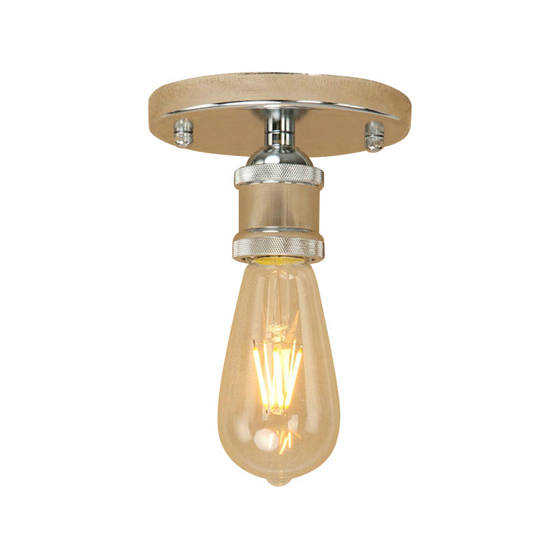 Black/Brass Finish Expose Bulb Ceiling Lighting Retro Industrial Metal 1 Light Balcony Semi Flush Mount Light Clearhalo 'Ceiling Lights' 'Close To Ceiling Lights' 'Close to ceiling' 'Semi-flushmount' Lighting' 138334